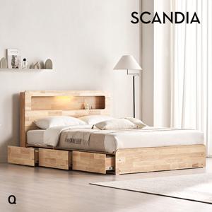레임 3단 빅서랍 LED 원목 수납 침대(매트제외-퀸)