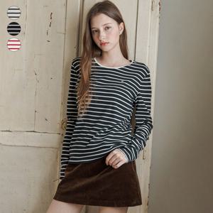 게스진 여성 네크 배색 스트라이프 긴팔티셔츠 OP3K5422