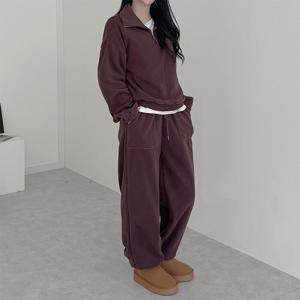 [브리치]  / 뽀송 후리스 하이넥 반오픈 맨투맨 조거 팬츠 세트