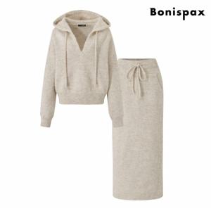 정상가 139000원 ㅣ브이넥 후드 니트 롱 스커트 셋업 (XP4OW008L0)