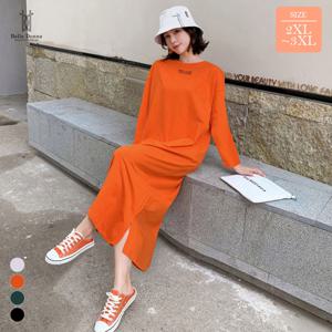 사계절 여성 데일리 루즈핏 긴팔 롱원피스 4컬러 편안한 스판덱스 Bon-2611