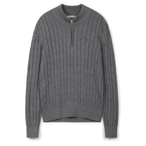 [U.S. POLO ASSN.] 남성 케이블 하프집업니트_멜란지그레이