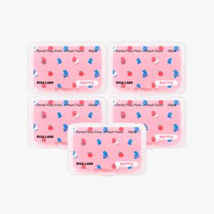 에이카랩스 복숭아향 어린이 유아 손잡이 치간 치실 50개입 5통 휴대용 코뿔소