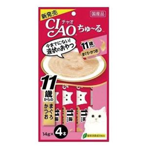 이나바 챠오 츄르 참치 가다랑어 11세이상 노묘용 14g 4P X3개 고양이습식간식