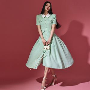 D4664 트위드 카라 원피스