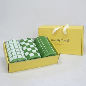 [선물박스포장] 호텔 타올 40수 200g 선염 답례품 타올 그린 3장
