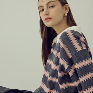 [본사][최초가89,000원] 스트라이프 오픈카라 니트 탑 X256PWK957