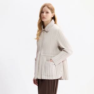 [최초가 249000원] 커브 라인 스탠드 카라 플리츠 텍스처 자켓_PPJKW025011