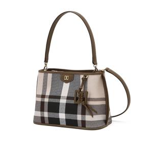 베이지 체크 가죽 숄더백 DCBA6E712J