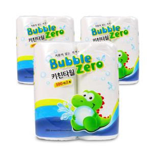 버블제로 키친타월 100매x2롤 3개 키친타올 핸드타올 주방타월 주방타올 페이퍼타올