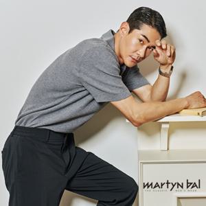 [마틴발] 남성 린넨 블렌디드 반팔 카라니트_멜란지그레이