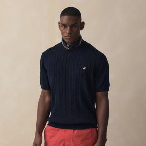 [Online Exclusive] 코튼 케이블 크루넥 반팔 스웨터 (다크네이비) (BBWRMO203ARFM)