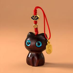 소원성취 검은고양이 열쇠고리 소원성취 우드키링 선물키링 액막이 엽전 고양이키링 나무키링