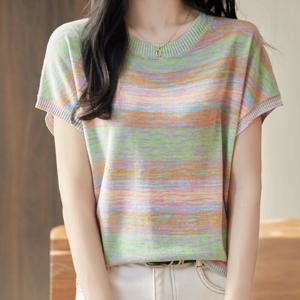 [브리치] 제로투올샵 / 2025 봄여름 배색 스트라이프 반팔티 여름 티셔츠 초록