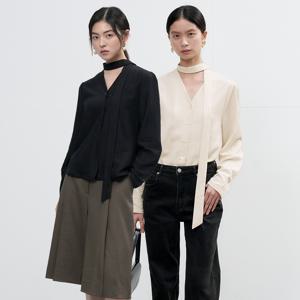 브이넥 타이 블라우스 [2COL] / WBE3L03503