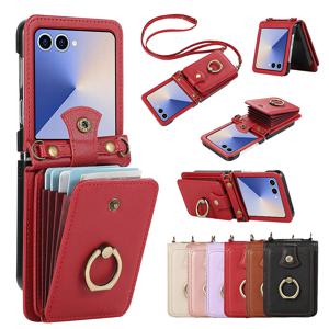 갤럭시z플립 7 6 5 4 아코디언 가죽 카드 지갑 링 스트랩 케이스