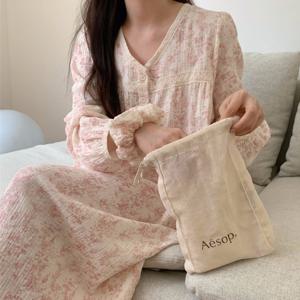 여성 요루면 트왈 레이스 긴팔 원피스잠옷 -CHO0020-