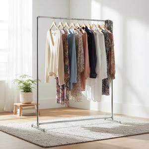 두꺼운 철제 파이프 행거 옷걸이 스텐드 이동식 튼튼한 1단 스틸 실버