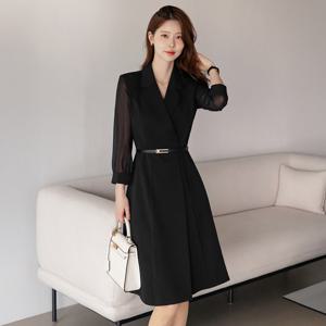 (~XXL까지) 켈로타 시스루 소매 카라 벨트 원피스 봄 가을 하객룩 오피스룩 모임룩 격식룩 빅사이즈