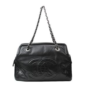 [중고명품]  블랙 레더 CC로고 체인 숄더백