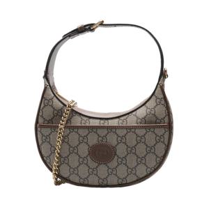 [중고명품]  베이지 & 브라운 캔버스 GG 수프림 하프문 미니 여성 숄더백 726843