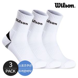 윌슨 남성 스포츠 쿠션 발등메쉬 힐포인트 중목양말 3P_WH