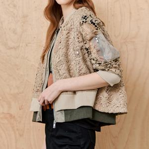 [마쟈] 이중 레이어드 레이스 블루종 집업 점퍼