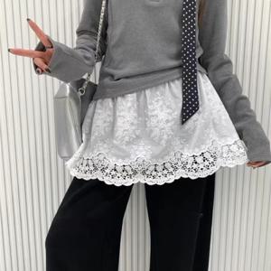 다네스 캉캉 자수 레이어드 레이스 밴딩 스커트