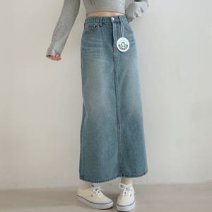 여성 난스판 밴딩 H라인 데님 맥시 롱스커트 청치마