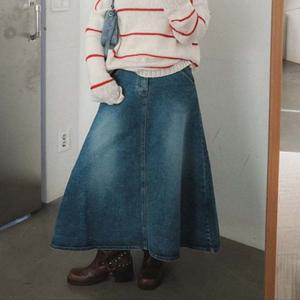 [신상]플레어 데님스커트 A라인 롱 청스커트 데님