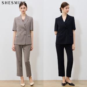 2SET (SHESMISS)] 피크드카라 더블재킷+스트레이트 팬츠 2종세트 (택가격: 486000원)