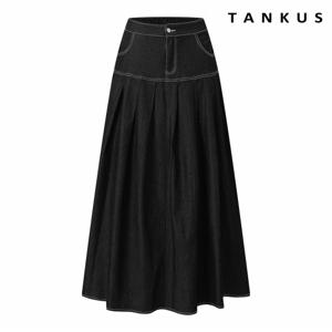 정상가 89000원ㅣ스티치 데님 핀턱 플레어 스커트 (TX3SK004L0)