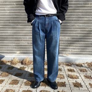 세미와이드 데님 더블턱 투턱 워싱 와이드 청바지 팬츠 사계절 루즈핏 일자 통큰 통넓은 통 힙합 진청바지