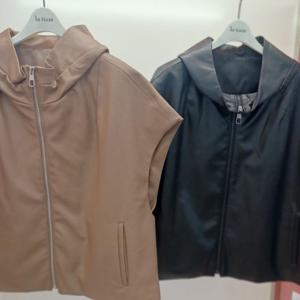 Latium HC06 루즈핏 캡소매 라이더 레더 부드러운 하이넥반후드 슬리브 가죽 베스트조끼 T2553vt02 (41298774)