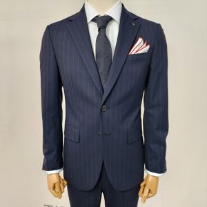 추동 모 혼방 스판 스트라이프 정장 세트 다크네이비