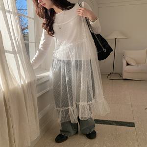 샤이인 도트 레이어드 뷔스티에 롱 원피스 86054 빅사이즈 여성의류