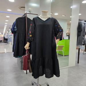 슬리브 배색 롱원피스 BAOPA4541_CA