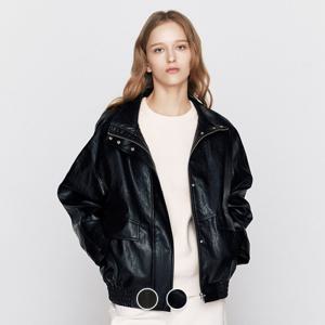 [롯데백화점]여성 봄 간절기 오버핏 신세틱 레더 블루종 가죽 자켓 376502