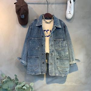 [브리치]  / (봄신상 무료배송)소니 절개 스티치 라인 포켓 카라 루즈핏 청 자켓 2color