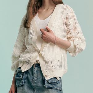 [마쟈] 쉬폰 플라워 자수 메쉬 니트 가디건