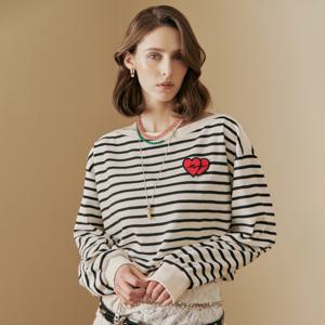 [마쟈] 하트 와펜 보트넥 스트라이프 맨투맨 티셔츠