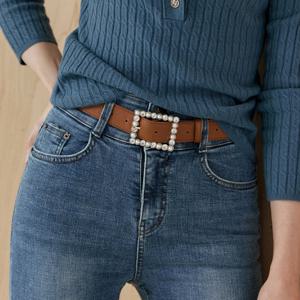 진주 큐빅 버클 페이크레더 벨트