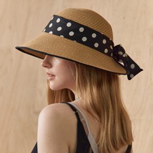 도트 리본 라피아 버킷햇