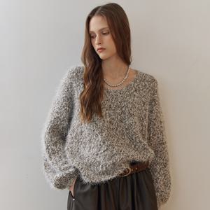 스팽글 믹스 헤어리 루즈핏 브이넥 니트