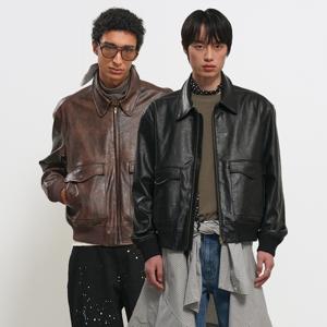 워싱 페이크 레더 점퍼 [2COL] / GF1MJK001