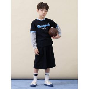 키즈 [택가 99,000] 그래픽 레이어드 티셔츠 버뮤다 상하세트 - 블랙 (BI6241U045)