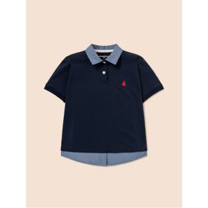 키즈  여아 데님 샴브레이 칼라 루즈핏 티셔츠 - 네이비 (BI6342G02R)