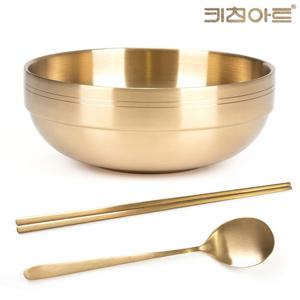 키친아트 티타늄 냉면그릇 이중면기 20cm+수저세트 국수 라면 비빔밥그릇