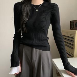 코니스 커프스 골지 니트 티셔츠