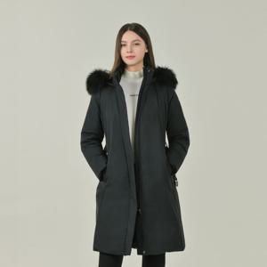 헤지스골프 블랙 여성 폭스 퍼 롱 다운 코트HWJU5D812BK